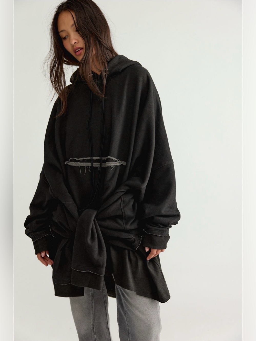 Free People Asparagus Plus Sleeve Hoodie Baggy Black Large